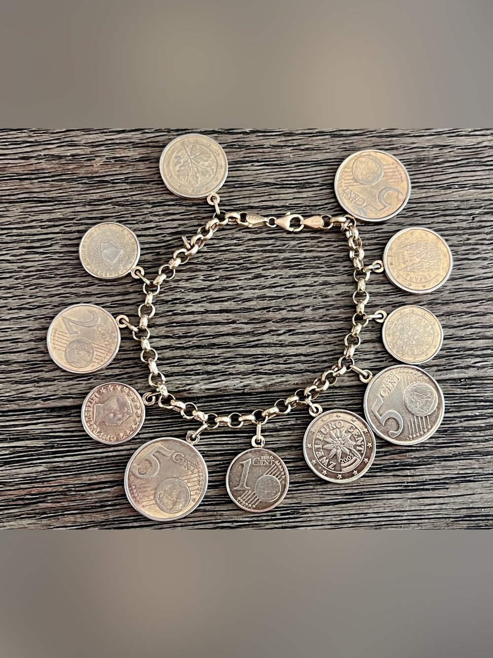 14K 585 Gold Chain Milor Euro Coin Italian Charm Bracelet Vintage 37g Weight